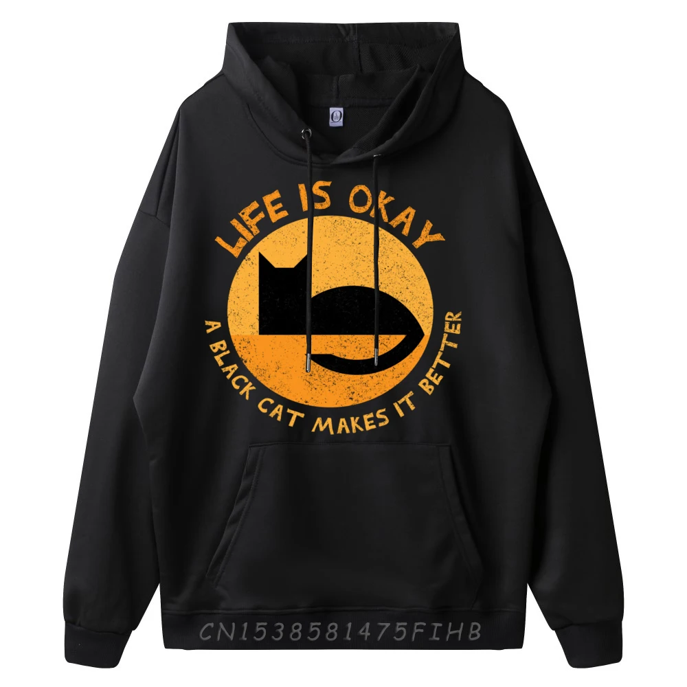 Black Cats Make Life Better Plain Sweatshirts Wholesale Men's Oversize Long Sleeve