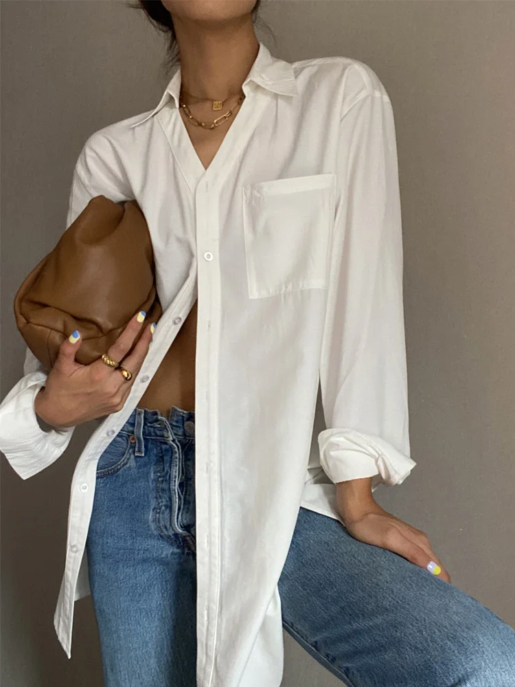 

VanaLab American Sle White irt Women's Mid-Length Long Sve Loose Fit Sun Protection Top Street Sle V-Ne Button up