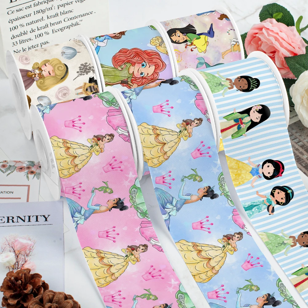 Disney Cartoon Beauty Princess Printing Grosgrain Ribbon 5Yards for DIY Hair Bows Merry Party Dec Meterials