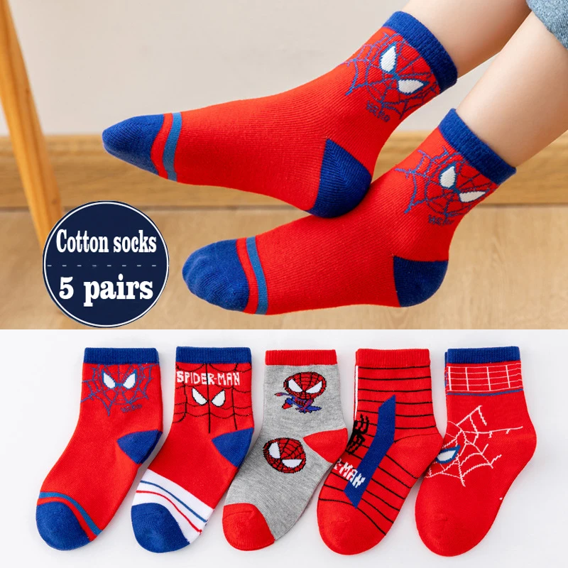 5Pairs/lot Baby Socks Spiderman Cartoon Anime Hero Cotton Boys Tube Socks Children Autumn Winter Kids Socks