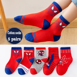 5Pairs/lot Baby Socks Spiderman Cartoon Anime Hero Cotton Boys Tube Socks Children Autumn Winter Kids Socks