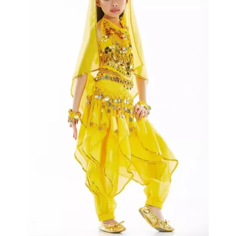 Trajes de dança do ventre infantis personalizados, conjunto para roupas de dança indiana infantil, fantasia de performance no dia das crianças