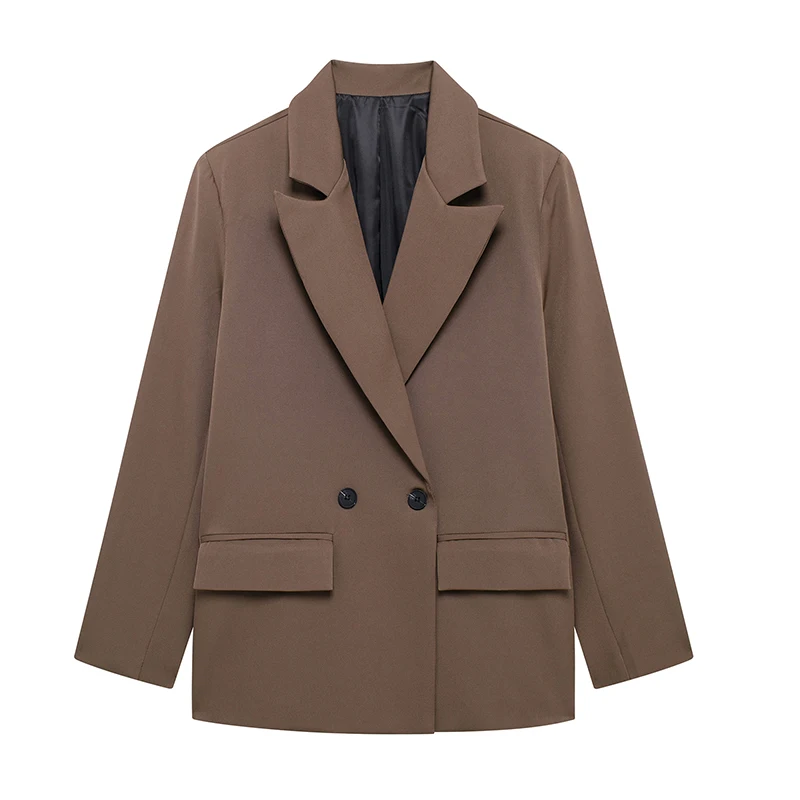 Willshela damesmode met zakken effen blazer met dubbele rij knopen, vintage lange mouwen, ingekeepte hals, vrouwelijke kantoordame-outfits