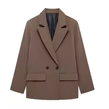 Work Clothes for Women Double Breasted Blazer Office Jacket with Pockets - Brown