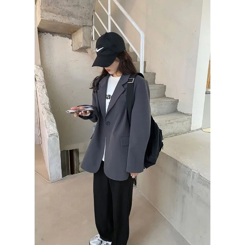 Blazer Women Long Sleeve Suit Korean Chic Blazer Spring Autumn Jacket Coat Streetwear Women's Clothing High-end Gray Casual