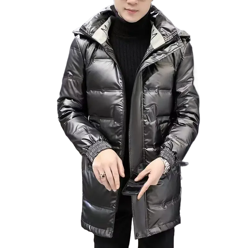 High end mid to long down jacket winter loose and warm hooded Hong Kong style casual solid color bread jacket