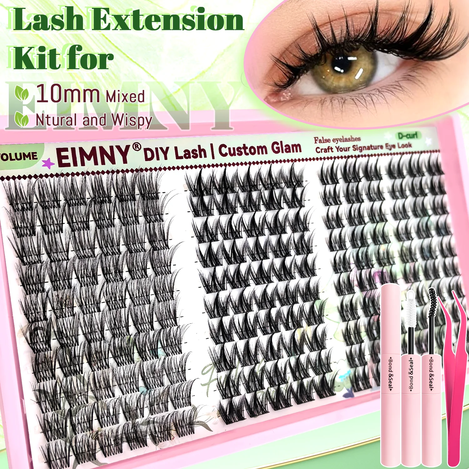 EYMNY 170PCS 10mm 3-in-1 False Eyelashes Kit 3 Distinct Lash Styles for Unique Looks Soft, Reusable Easy to Apply for Beginners