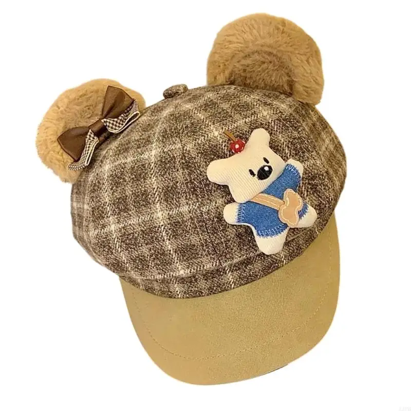 Checkered Bear Ears Hat For Boys Girls Adjustable Size Comfortable For Daily Wear Holiday Event and Playdates