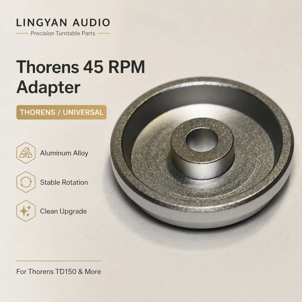 45 RPM Aluminum Adapter, Durable Center Adaptor for Thorens TD150 TD160 TD125 LP Player Playback - view 2