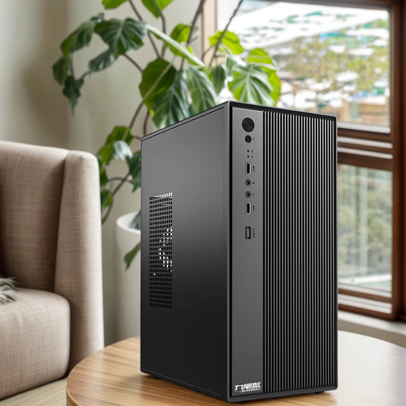 Mini-Desktop-PC-Gehäuse – unterstützt Micro-ATX/ITX-Motherboards, 250-mm-GPUs, 8-cm-Luftkühlungsventilatoren und SSD + Festplatte