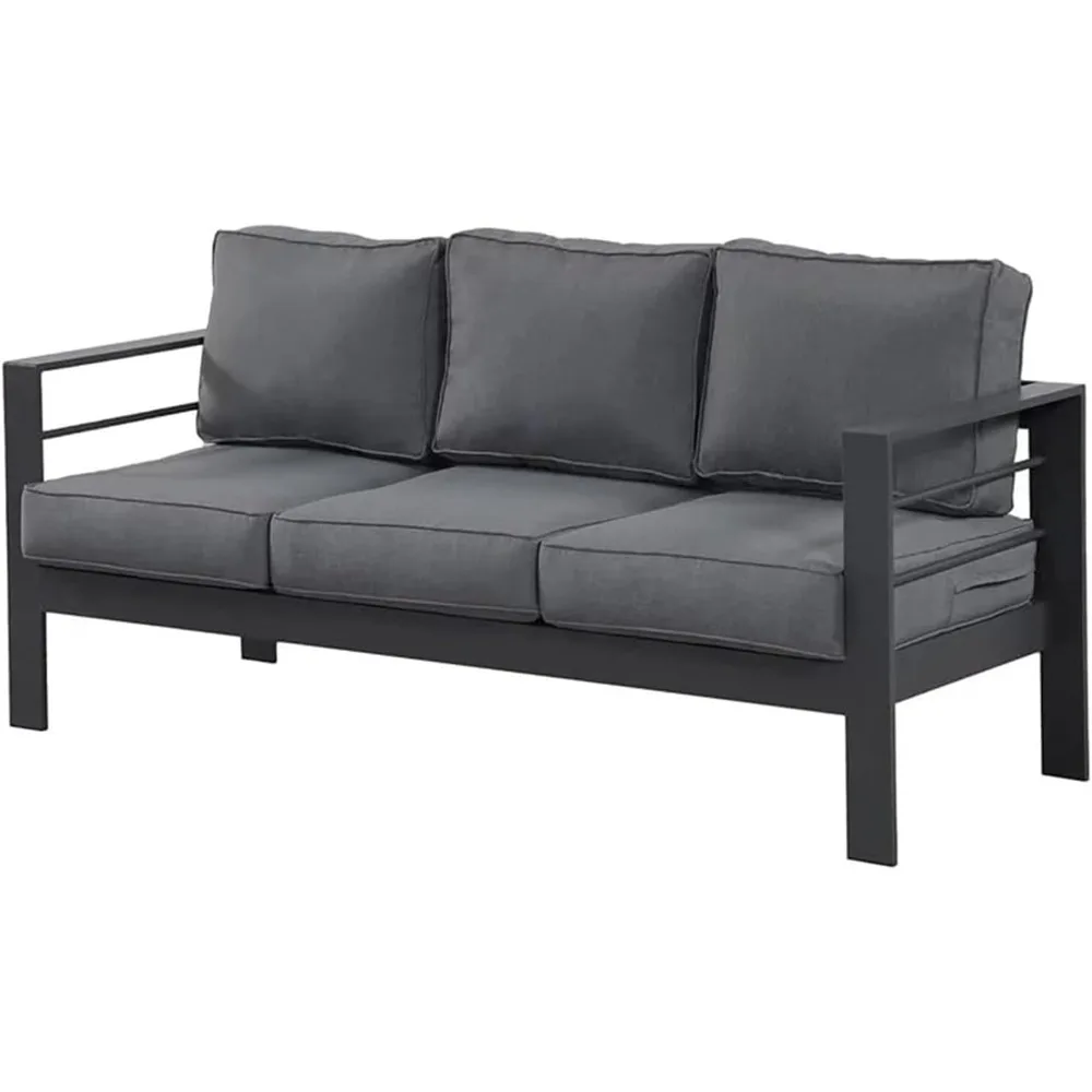 

Outdoor Couch Aluminum Patio Furniture Sofa, 3 Seat All-Weather Metal Patio Couch with 5" Thick and Soft Cushion and Wide Arm,