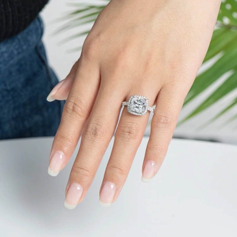 2025 AINUOSHI 3.0ct هالة/خواتم سوليتير وسادة مكونة من الياقوت الأبيض خاتم الخطوبة للنساء رقصات الحفلات مجوهرات الزفاف #4