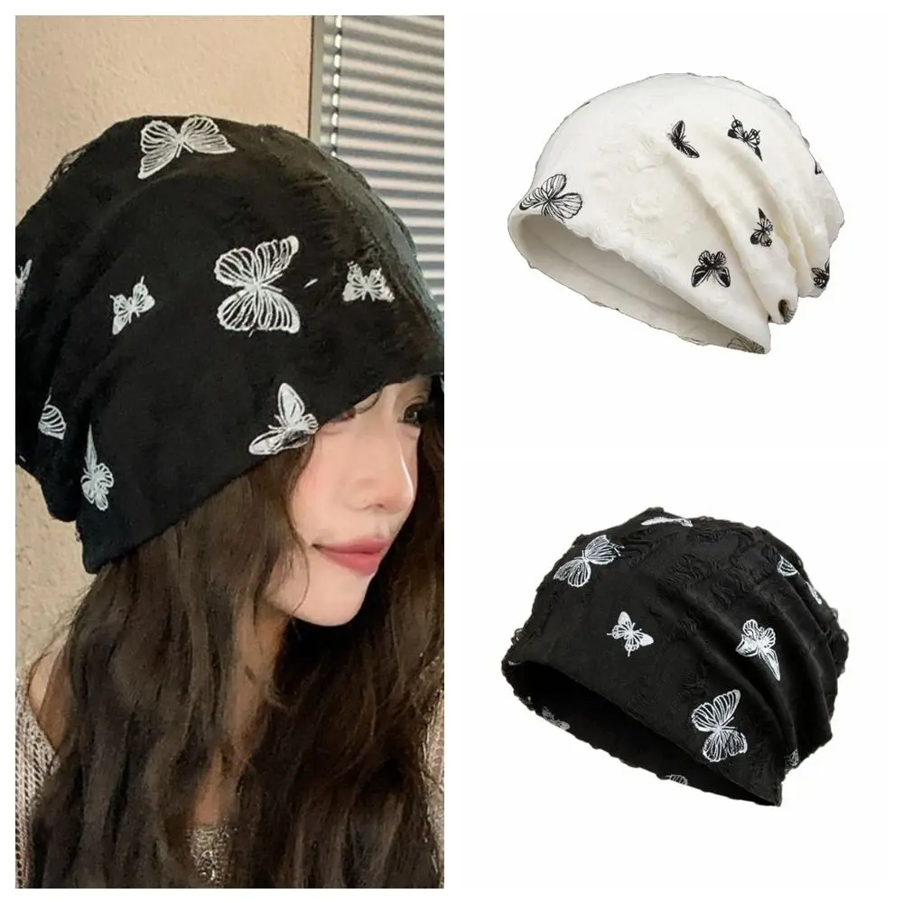 

Fashion Holes Butterfly Print Beanies Coldproof Thickened Fleece Beanies Hip Hop Warm Plush Pullover Hat Winter