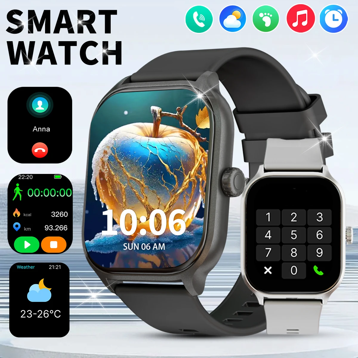 

Smart watch, wireless calling /dial, multi -Sport mode, calling reminder and rejection, Various APP Reminders