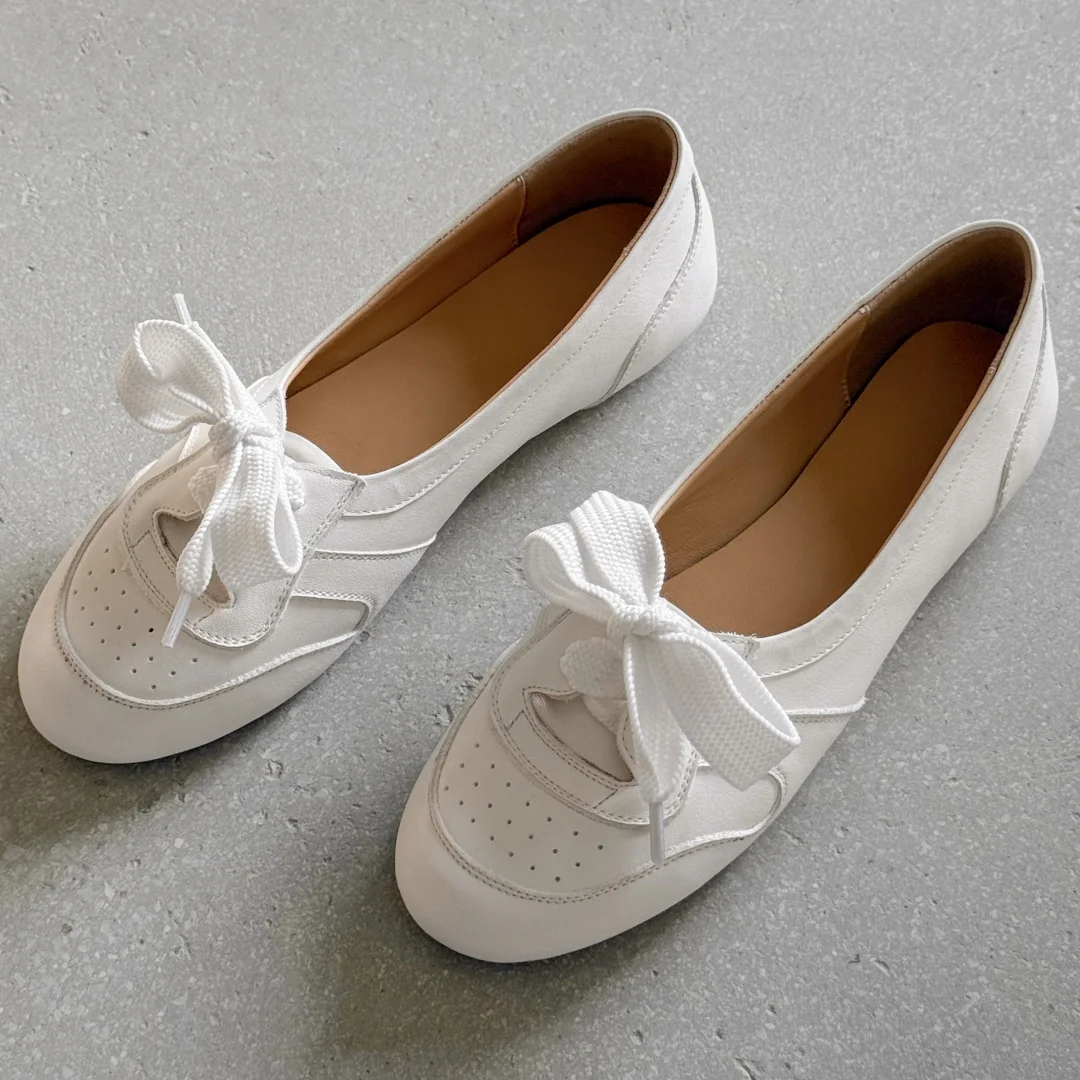 

Danxuefei/2026 весенние новые женские лоферы из натуральной кожи в стиле пэчворк с круглым носком на плоской подошве со шнуровкой, мягкая удобная обувь высокого качества