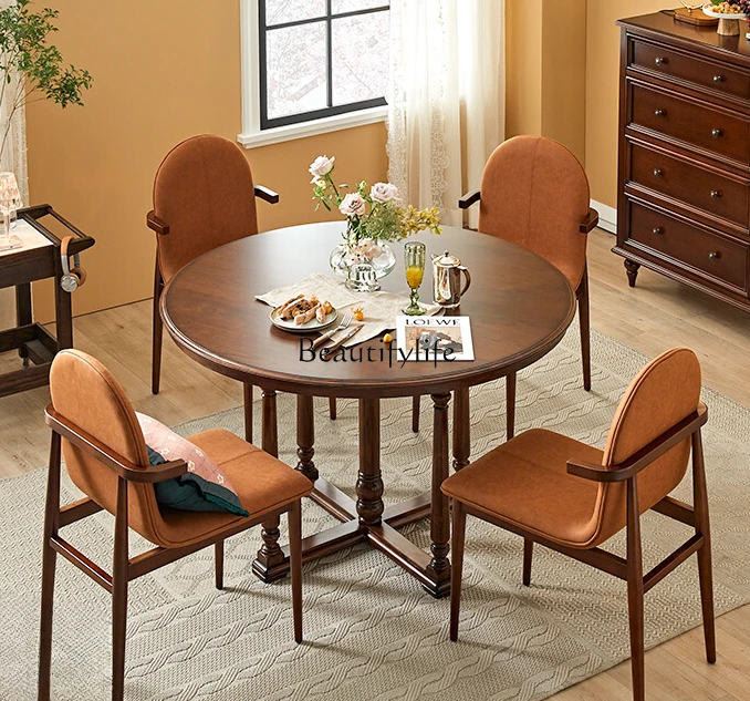 

American Country Solid Wood Dining Table French Retro Round Table