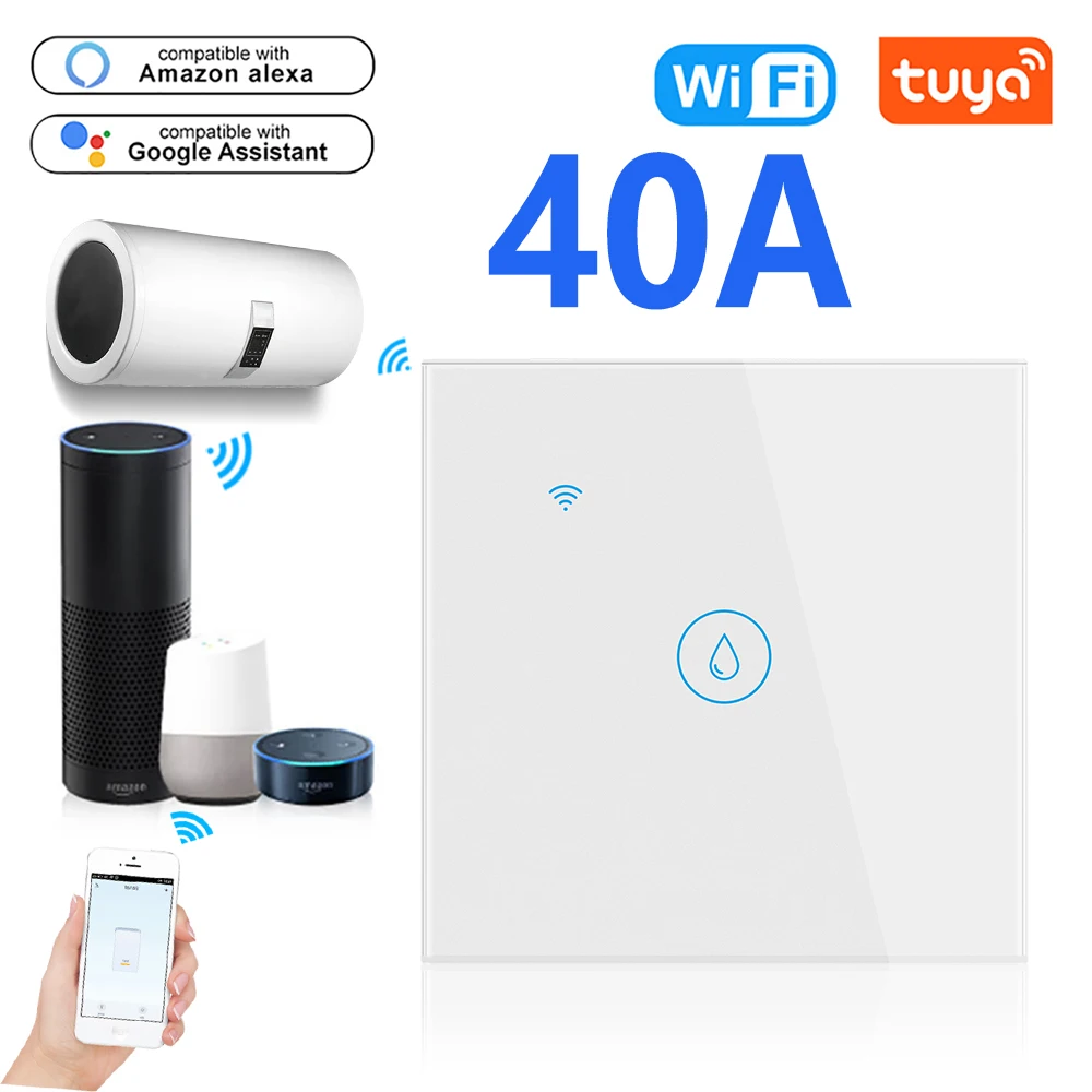 Wifi Boiler Smart Switch 40A 8000W High Power Water Heater Switches Tuya EU/US Standard Luxuray Glass Touch Timer Voice Control