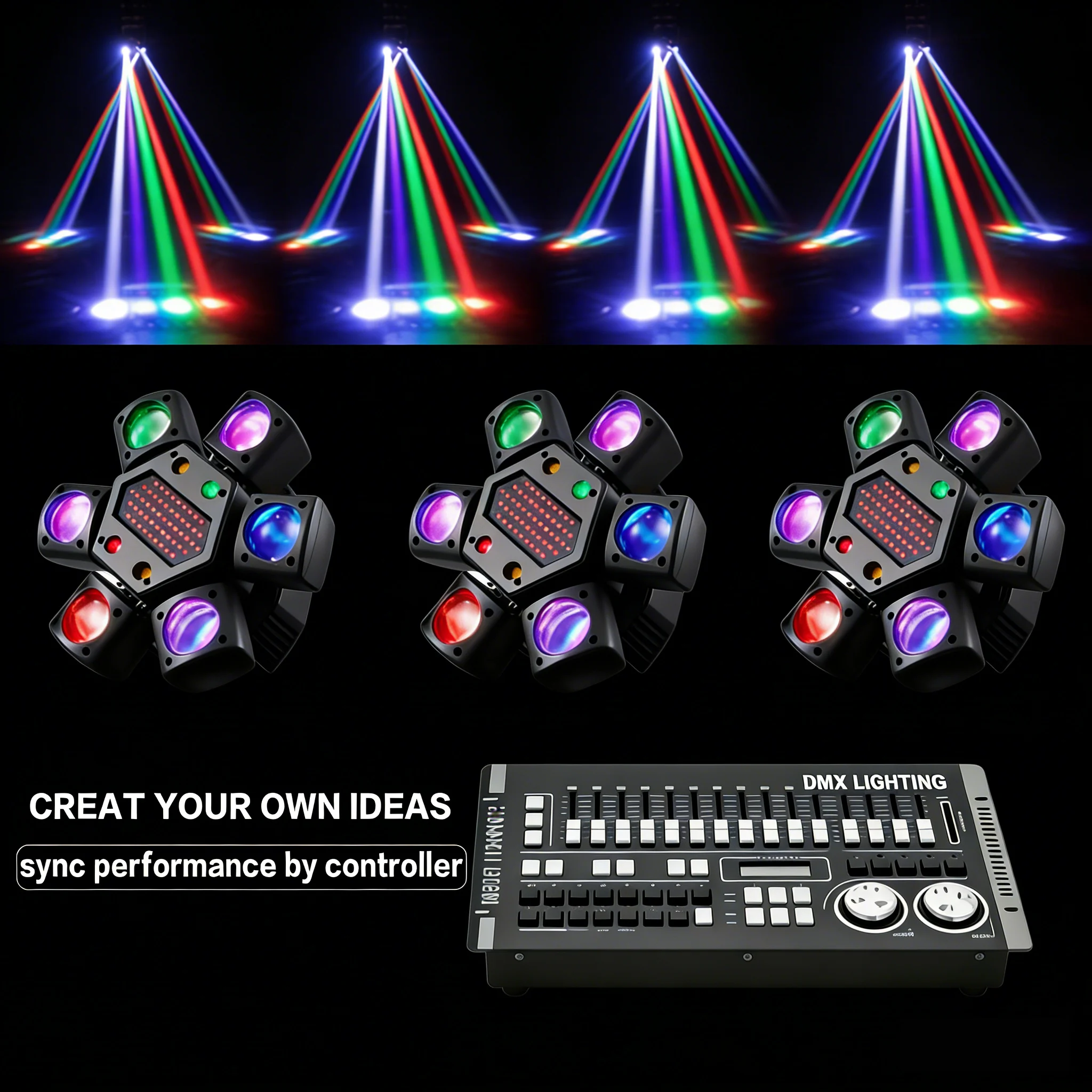 Mini Sechsarmiges DJ-Licht 80W RGBW Laser Schallaktivierte DMX512 Bühnenbeleuchtung für Party Club Disco Hochzeit Weihnachten Bar – Detail 3