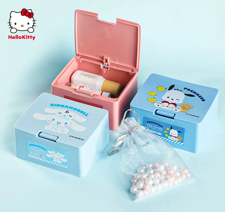 Hello Kitty Sanrio caja de prensa de dibujos animados, productos de plástico para el hogar, lápiz labial de escritorio, caja de almacenamiento de cosméticos, fabricante al por mayor