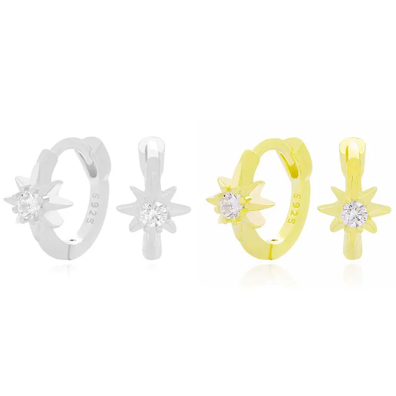 

925 Sterling Silver Fashion Zircon Sun Hoop Huggies Earring Women Charm Sun Flower Round Earring HQ Shiny Zirconia Star Earrings
