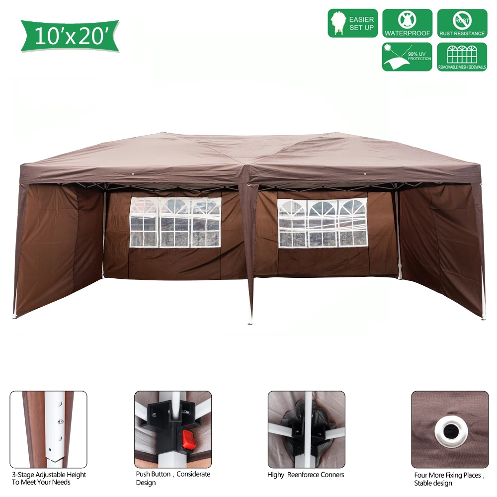 

3 x 6m Two Windows Practical Waterproof Folding Tent Dark Coffee Folding Tent Waterproof Canopy Patio Wedding Gazebo