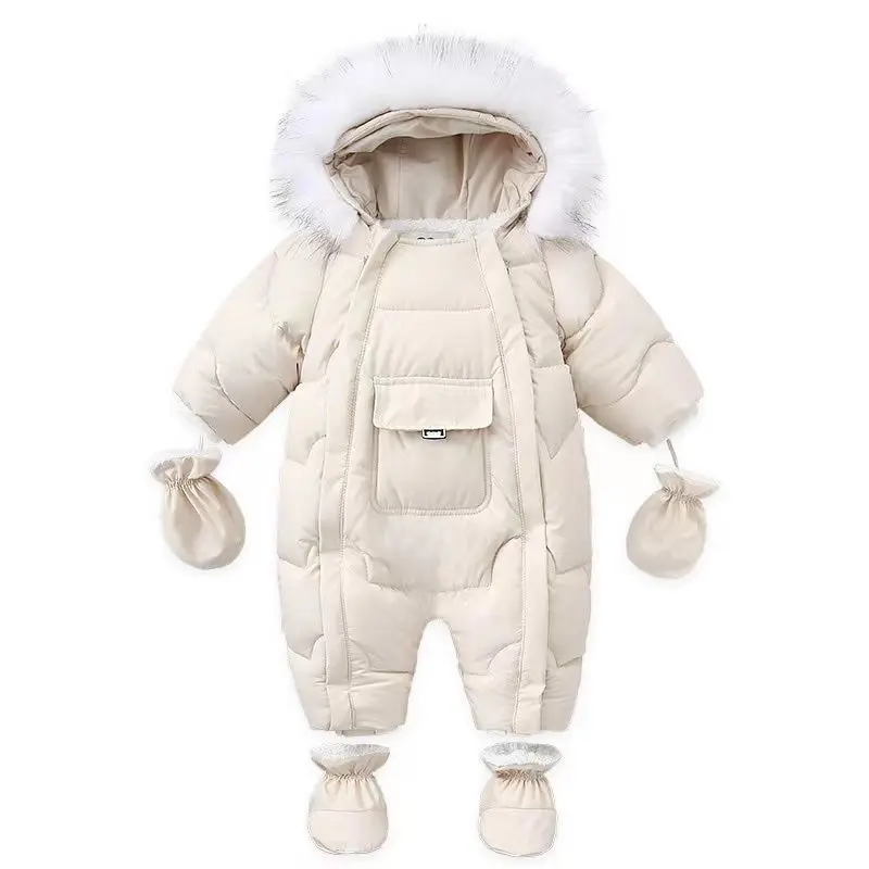 -30 Degree Baby Girl Winter Jumpsuit Plus Velvet Warm Newborn Baby Overalls Infant Girl Snowsuit Toddler Romper Outerwear Coat