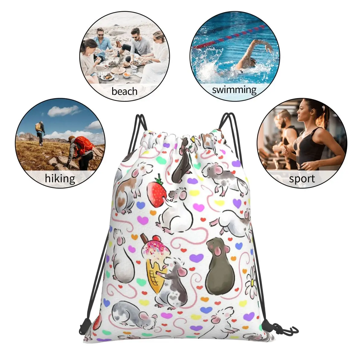 I Love Rats Backpacks Multi-function Portable Drawstring Bags Sundries Bag Book Bags For Man Woman Students