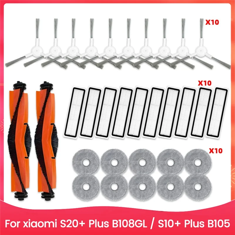 

A50Q-For Xiaomi Robot Vacuum S20+ Plus B108GL / S10+ Plus B105 Parts Roller Side Brush Hepa Filter Mop Cloth Accessories Kit