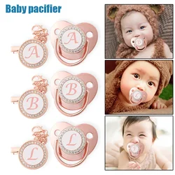 0-3-year-old rose gold English letter silicone pacifier with chain cover, BPA free, best for baby photography