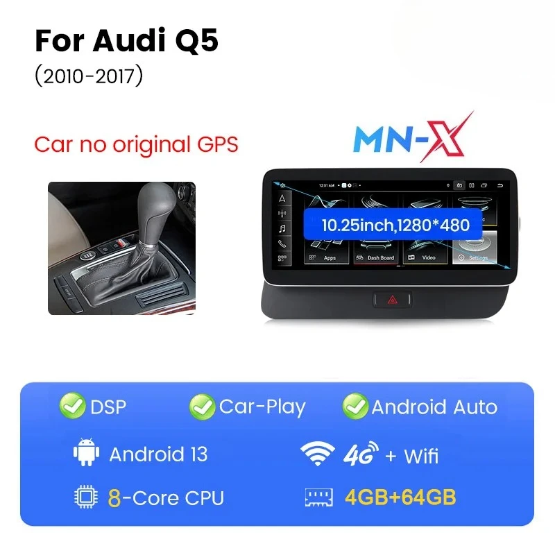 Navifly MNX 10,25 12,3 дюйма Android13 Автомобильная стереосистема с одним DIN Android o для Q5 2010-2017 с автоматическим стереофоническим автомобильным плеером