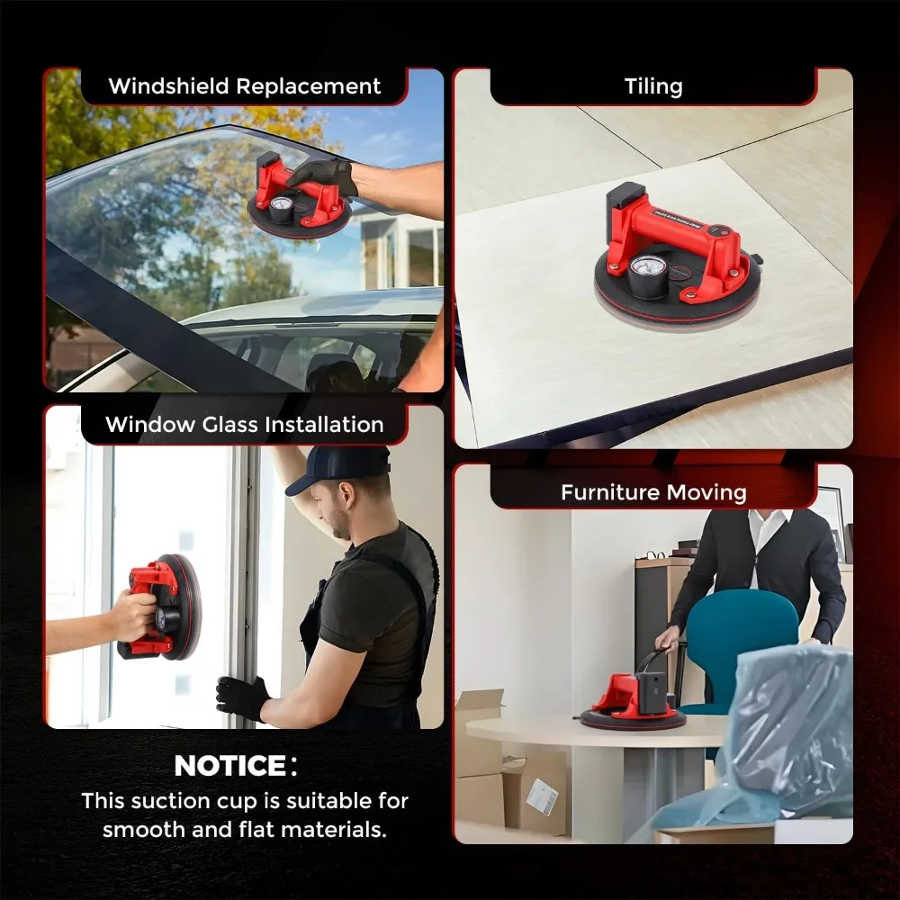 2 Pack Electric Glass Suction Cups 8" Auto Stop/Suction Vacuum Cups for Glass Metal Ceramic tile Smooth Board Marble Windshields