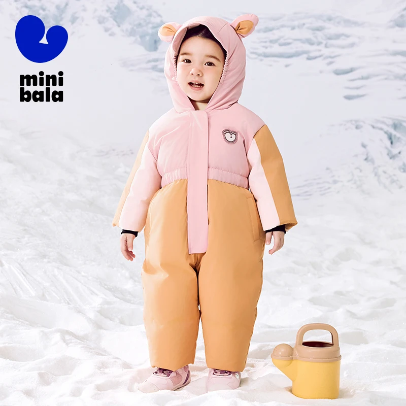 

Mini Balabala Baby Down Romper Winter Thickened Windproof Waterproof Warm Jumpsuit for Newborns
