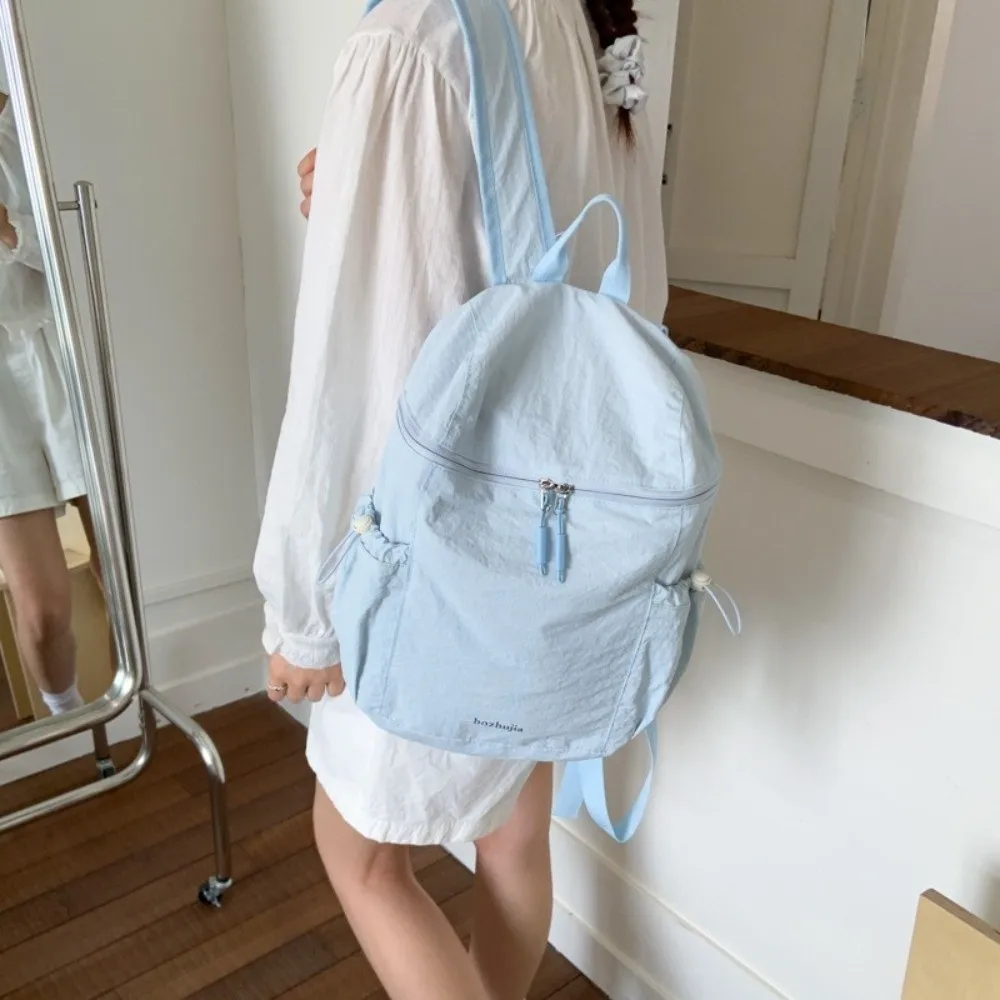 Simple Korean Lightweight Backpack Large Capacity Leisure Nylon Shoulder Bags Solid Color College Student Schoolbag Teenagers