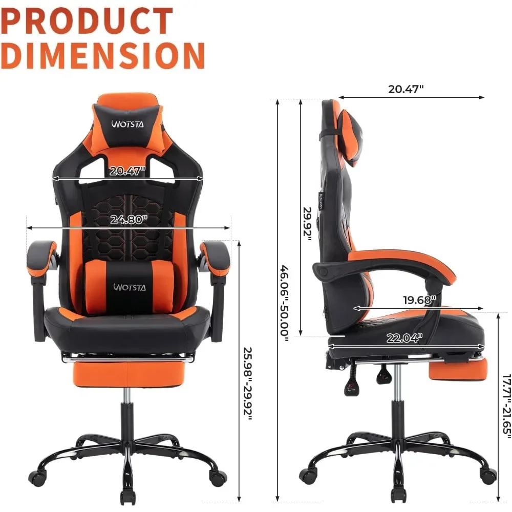 Gaming Chair with Massage,Ergonomic PC Gaming Chair with Massage Headrest and Lumbar Support Game Chair PVC Leather