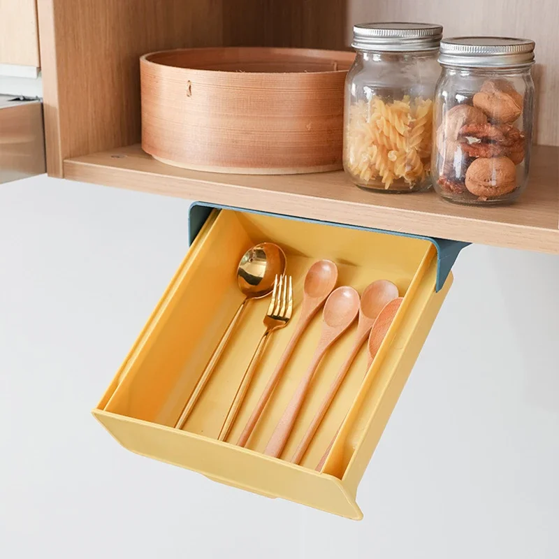 Under Drawer Box Hidden Table Under Paste Plastic Kitchen Storage Holder Desk Organizer Memo Pen Stationery Storage Box Case Big