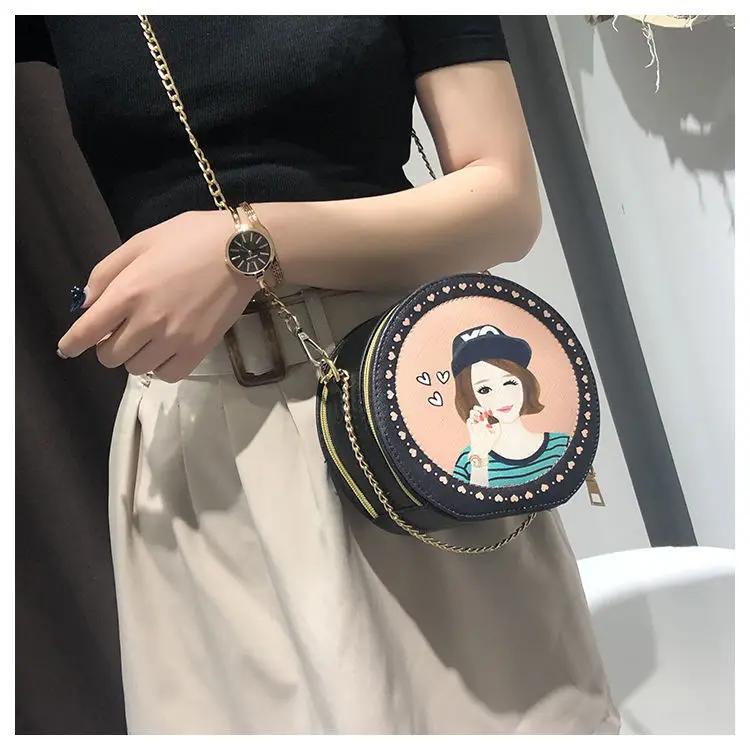 New Round Women\'s Crossbody Bag Cute Dandelion Girl Pattern Shoulder Bag Simple Style Lady Messenger Bag Female Handbag 2023