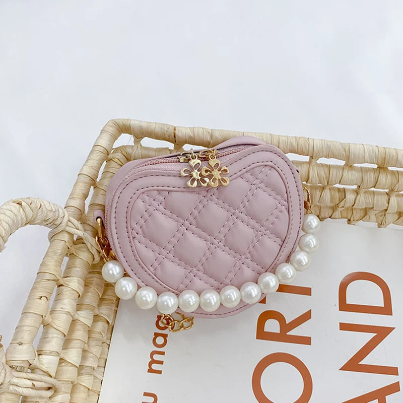 

Girls Mini Shoulder Messenger Bag Sweet Pearl Handle Princess Wallet Coin Purse Children Elegant Heart-shaped Crossbody Bags