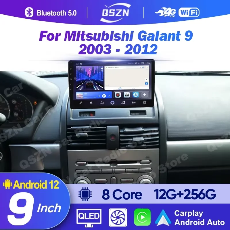 Radio Multimedia para Auto con Pantalla QLED de 9'' Android 12 para Mitsubishi Galant 9 2003 - 2012, Carplay, Auto DSP, WIFI+4G, 2din, GPS, Navegación