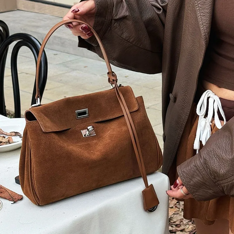 

Осень/зима, винтажный замок, высококачественная кожаная бархатная сумка из кожи оленя, большая вместительная сумка через плечо на одно плечо