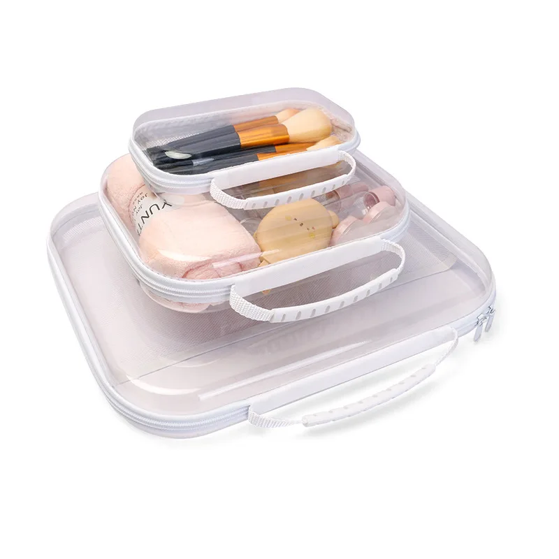 2025 cross-border Amazon TK explosion PVC zipper mesh hard shell storage bag set with portable large capacity