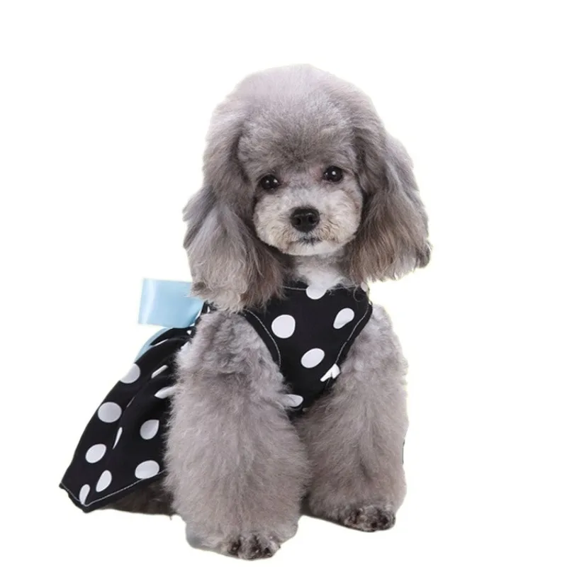 Summer Print Polka Dot Thin Dog Clothes Elastic Pullover Small Dog Bow Sleeveless Princess Dress