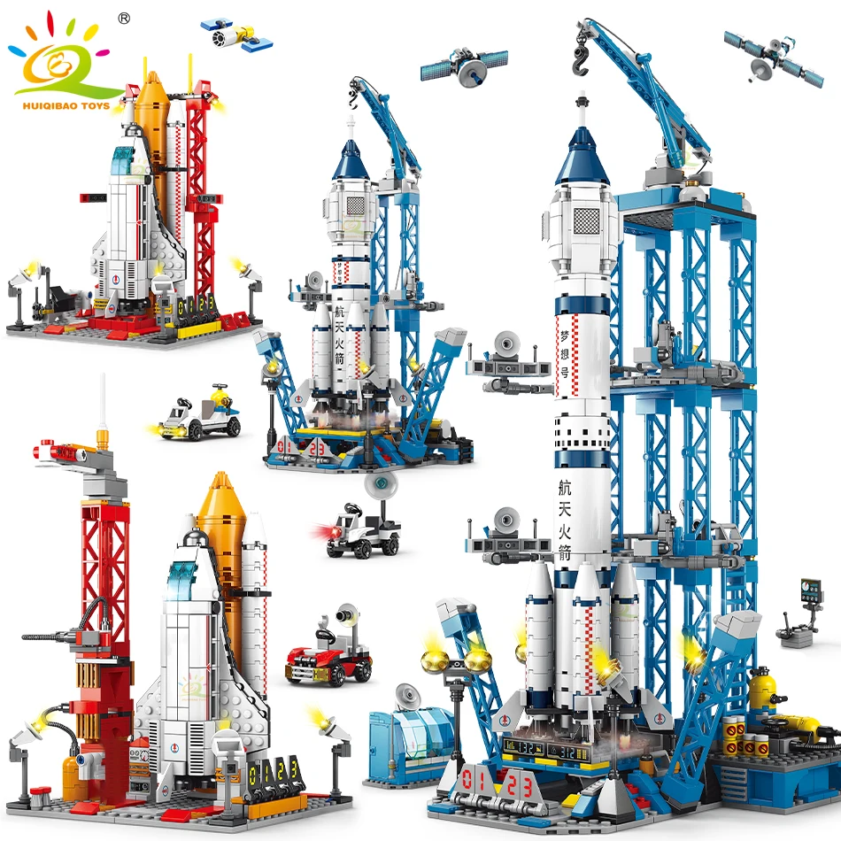 

HUIQIBAO Space Rocket Launching Model Building Blocks City Aerospace Space Station Shuttle Ship Astronaut Bricks Toys Children