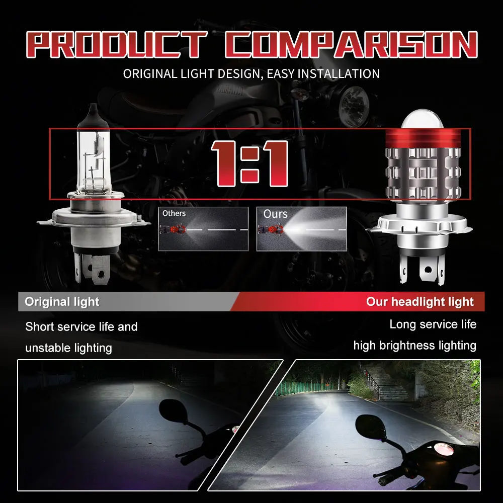 12-80V Universal H4 LED Motorcycle Headlight BA20D H6 Angel Eye Motor Led Bulb Motorbike Head Lamp White Yellow High Low Beam