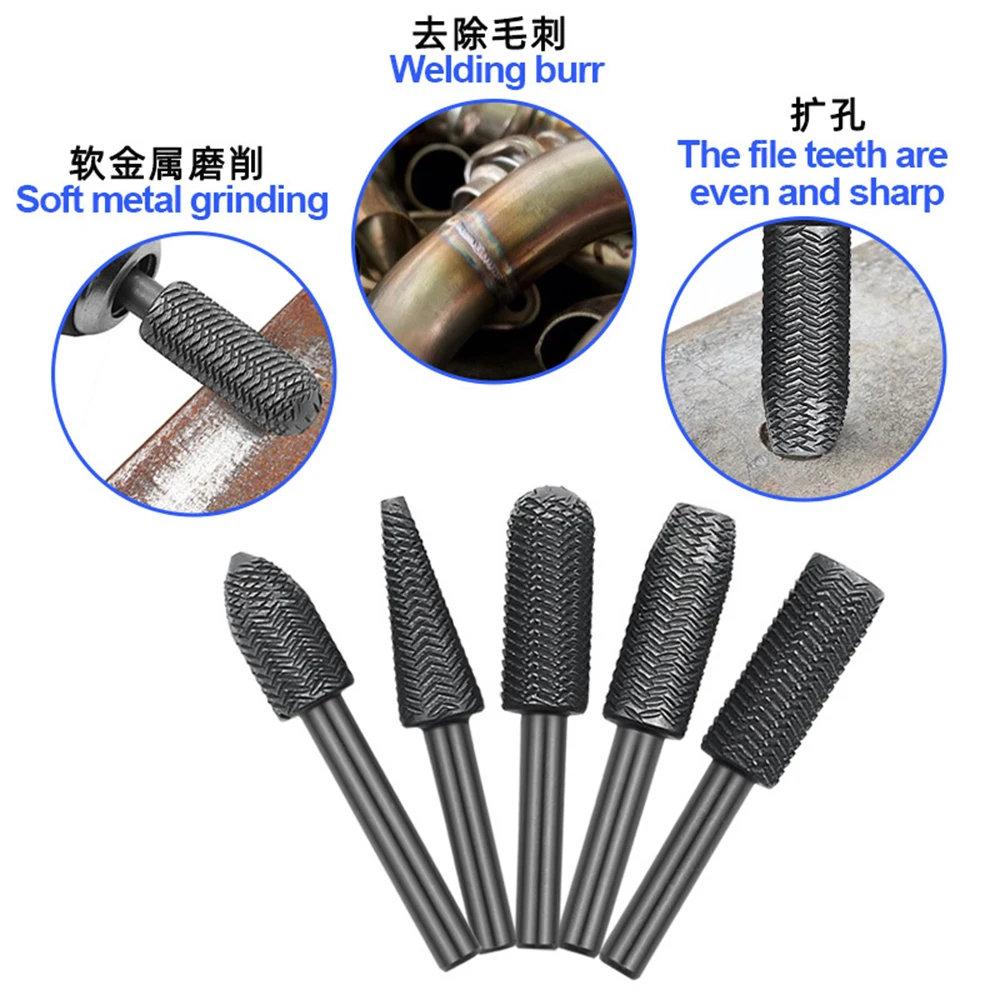 Brocas de corte de Metal de 5 piezas, brocas rotativas de 6mm, raspa rotativa para tallado de acero, para uso en moler y limar