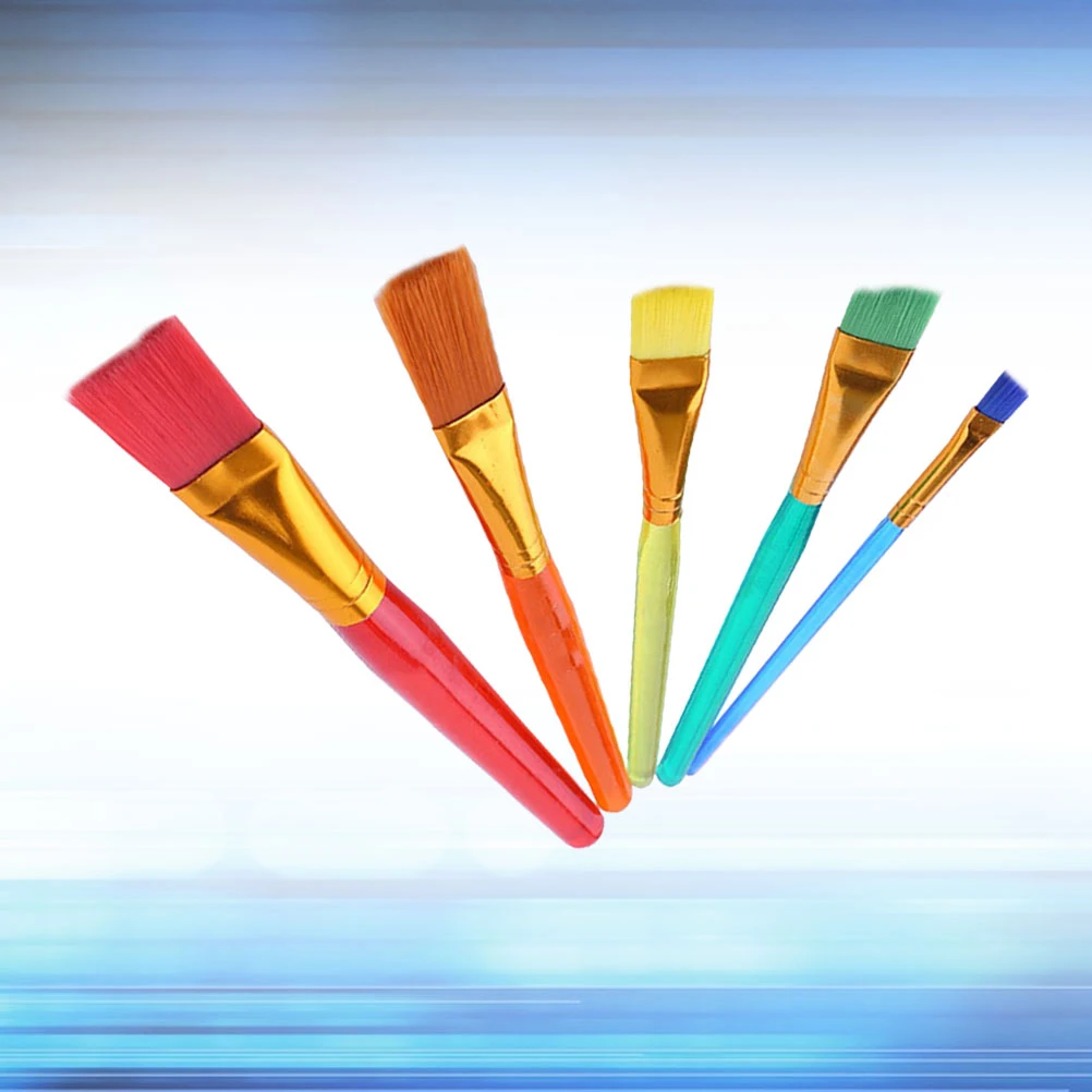 5 Pcs Gouache 's Colored Brush Set Brushes Wooden Paintbrush for Painting