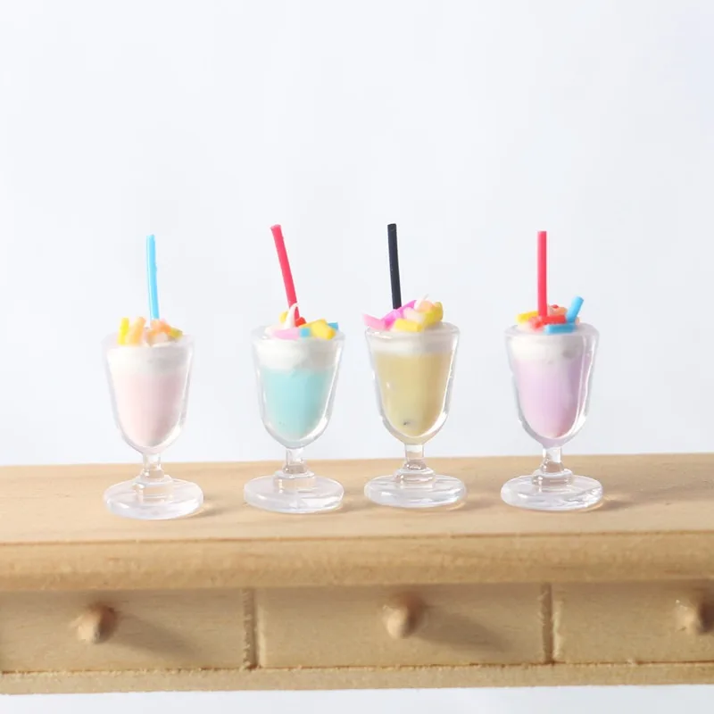 4Pcs Dollhouse Mini Cream Ice Cream Cup Ornaments Simulated Food Play Set Tiny Scene Decor Accessories