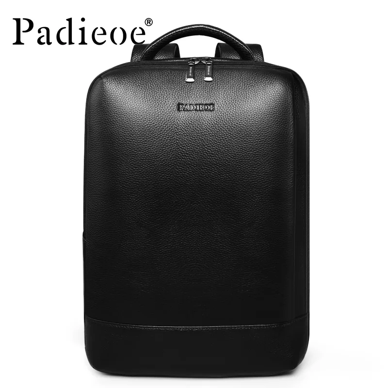 PADIEOE  Full head leather backpack 16-inch computer bag schoolbag business leather men\'s bag