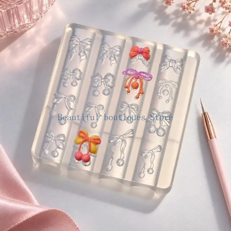U4LF High Transparency Bows Resin Nail Art Mold Bows Pattern Craft Tool For Precise Detailing Manicure Template