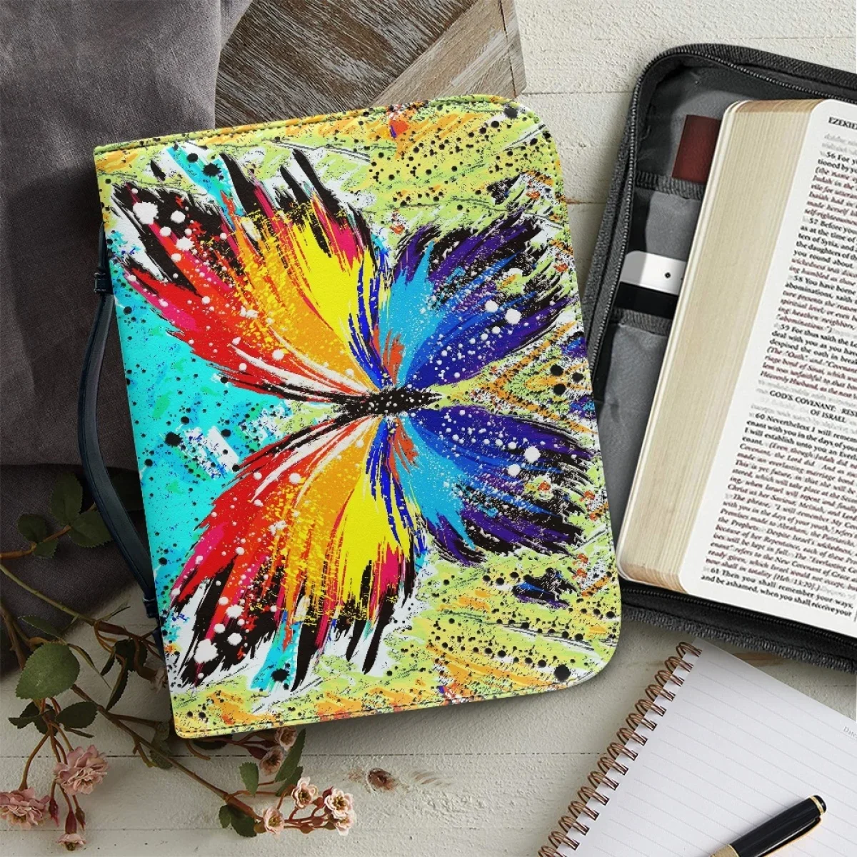 Women's Leather Handbags Church Bible Bag New Artistic Butterfly Print Custom Bible Cover Case Study Book Holy Storage Boxes