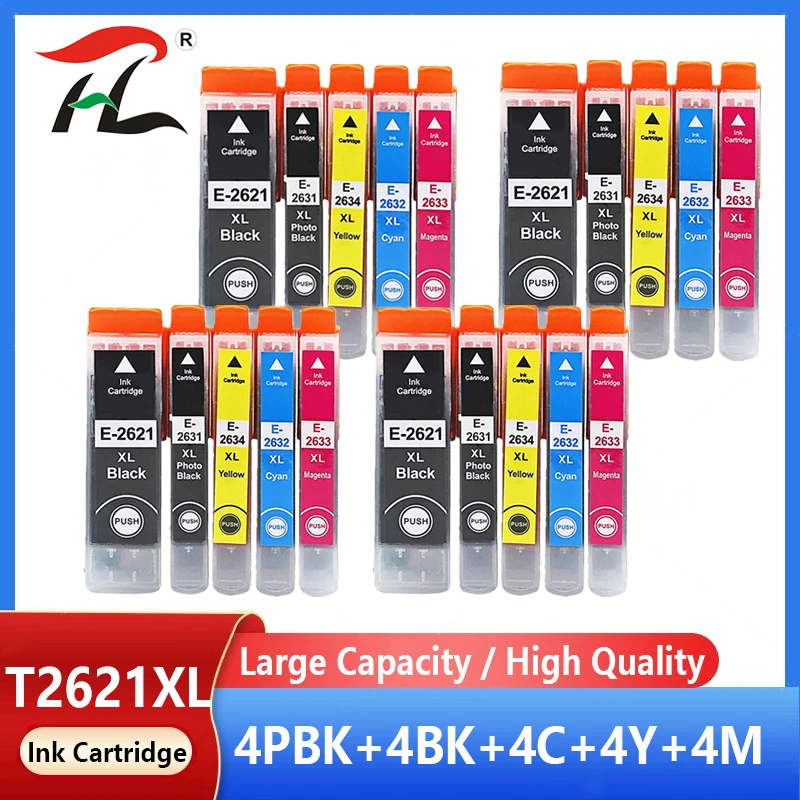 Compatible For Epson 26XL T2621 T2631-T2634 Ink Cartridge For XP510 XP520 XP600 XP605 XP610 XP615 620 625 700 710 720 800 810